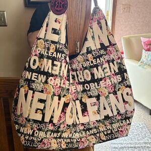 New Orleans Floral Print Hobo Bag - Black & Pink